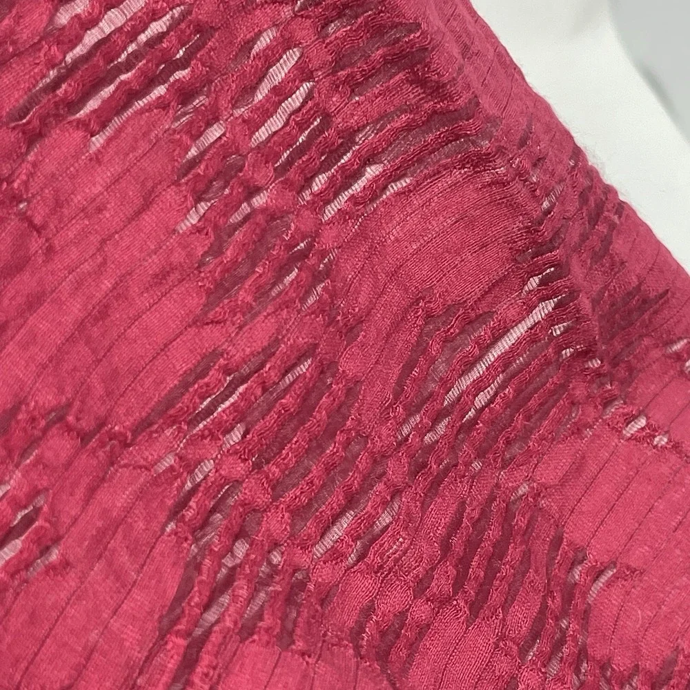 Anthropologie Womens M Shirt Top Sheer Puff Sleeve Smocked Corset Raspberry $120
